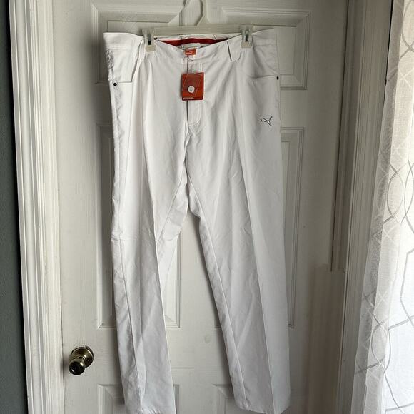 Puma USP Dry Golf Pants Mens 5 Pocket Tech Pants Sz 38/32 White Performance - Picture 1 of 6